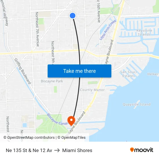 Ne 135 St & Ne 12 Av to Miami Shores map