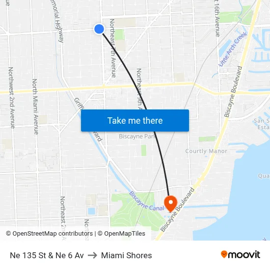 Ne 135 St & Ne 6 Av to Miami Shores map
