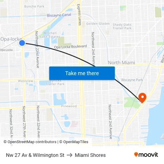 Nw 27 Av & Wilmington St to Miami Shores map
