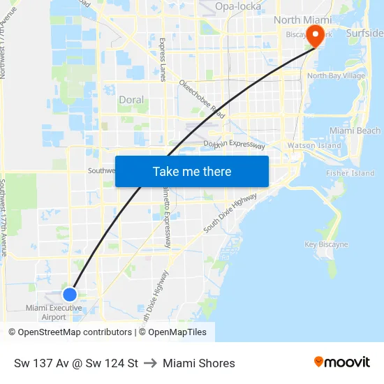 Sw 137 Av @ Sw 124 St to Miami Shores map