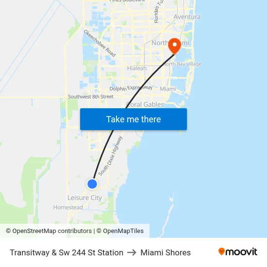 Transitway & Sw 244 St Station to Miami Shores map