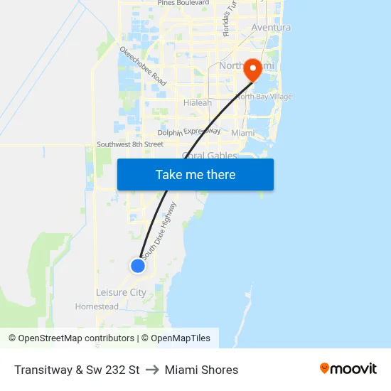 Transitway & Sw 232 St to Miami Shores map