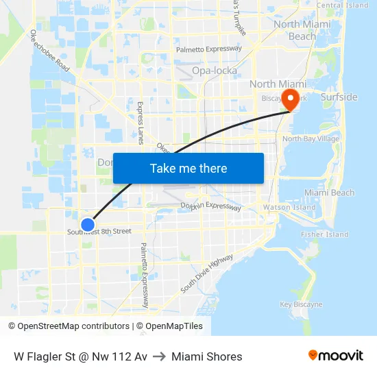 W Flagler St @ Nw 112 Av to Miami Shores map