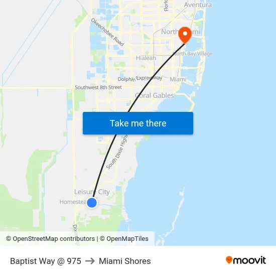 Baptist Way @ 975 to Miami Shores map