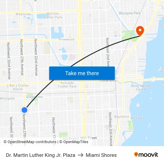Dr. Martin Luther King Jr. Plaza to Miami Shores map