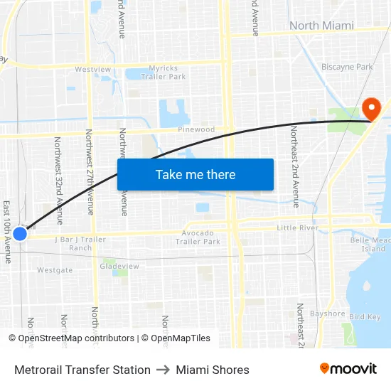 Metrorail Transfer Station to Miami Shores map