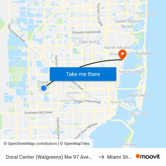 Doral Center (Walgreens) Nw 97 Ave@nw 41 St to Miami Shores map