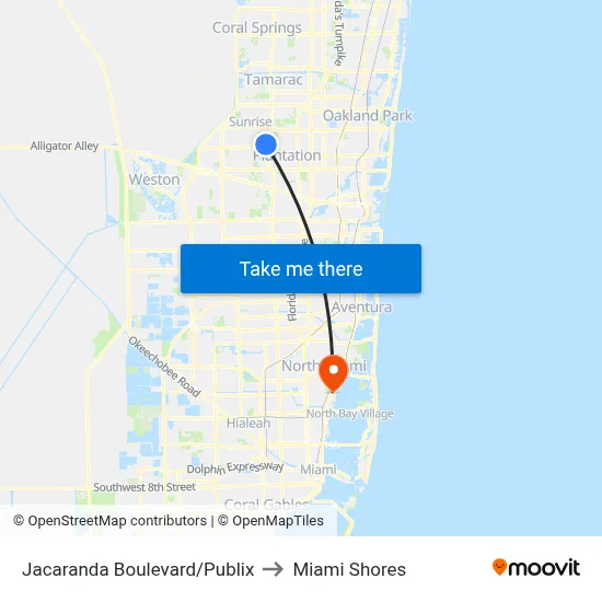 Jacaranda Boulevard/Publix to Miami Shores map
