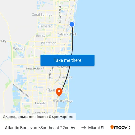 Atlantic Boulevard/Southeast 22nd Avenue - (US 1) to Miami Shores map