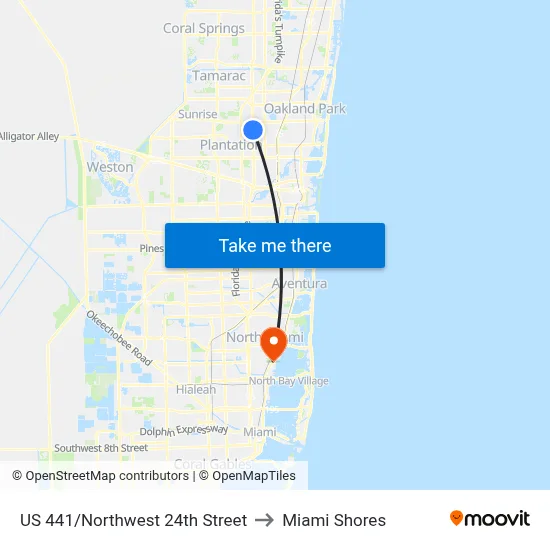 US 441/Northwest 24th Street to Miami Shores map