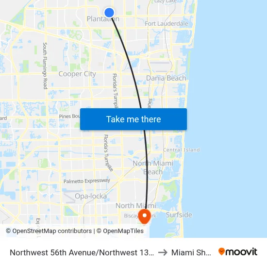Northwest 56th Avenue/Northwest 13th Court to Miami Shores map