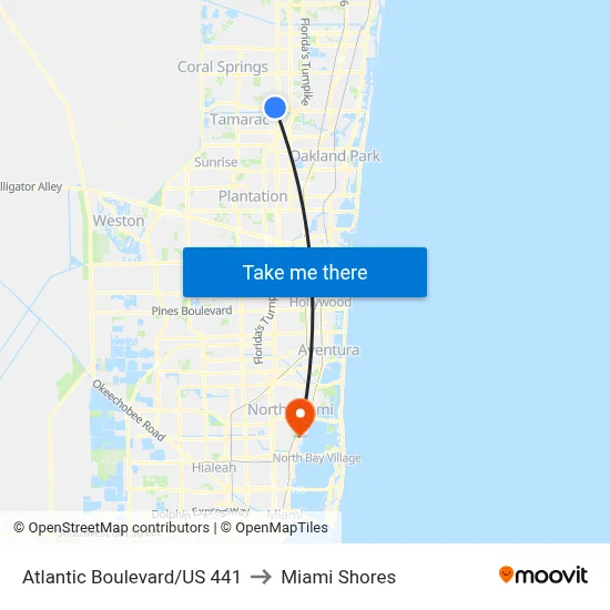 Atlantic Boulevard/US 441 to Miami Shores map