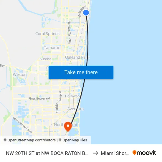 NW 20TH ST at NW  BOCA RATON BLVD to Miami Shores map