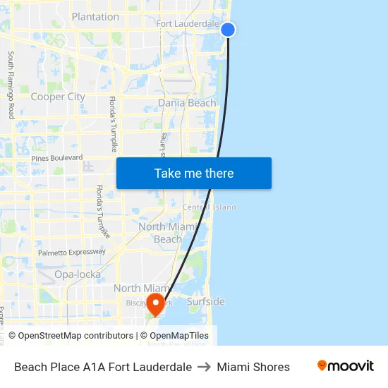 Beach Place A1A Fort Lauderdale to Miami Shores map