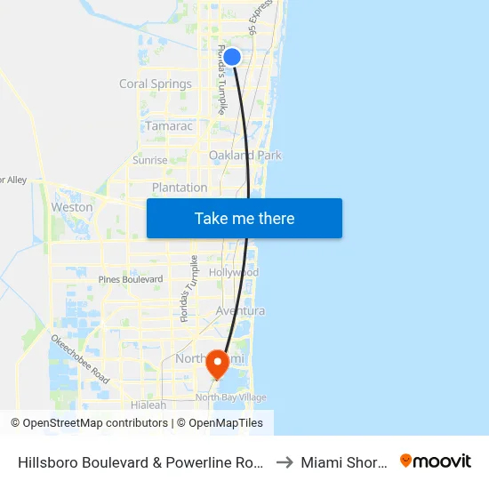 Hillsboro Boulevard & Powerline Road to Miami Shores map