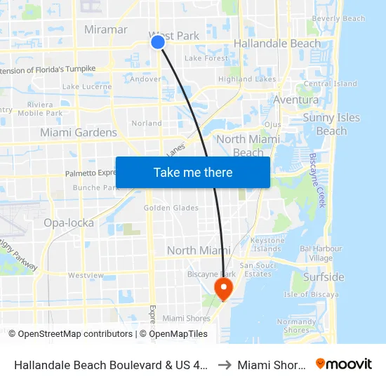 Hallandale Beach Boulevard & US 441 to Miami Shores map