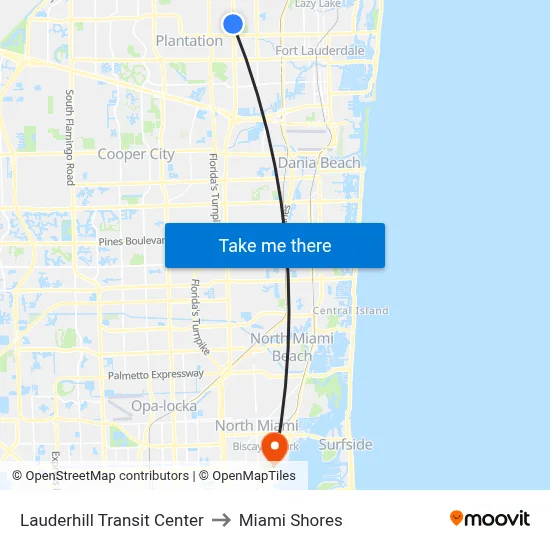 Lauderhill Transit Center to Miami Shores map