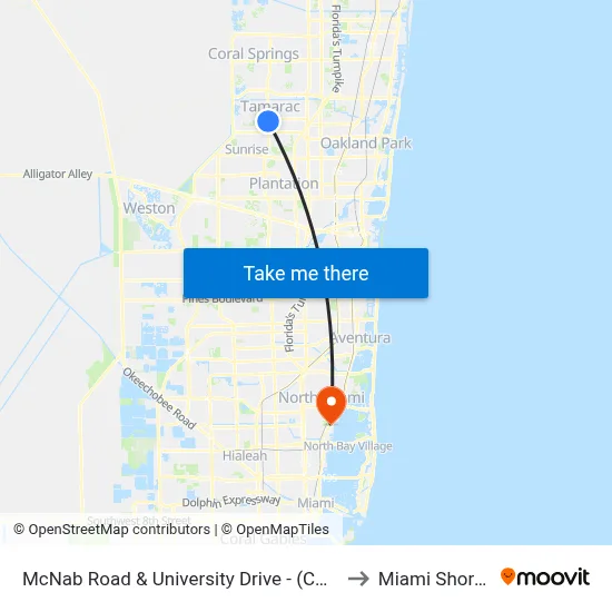 McNab Road & University Drive - (CVS) to Miami Shores map