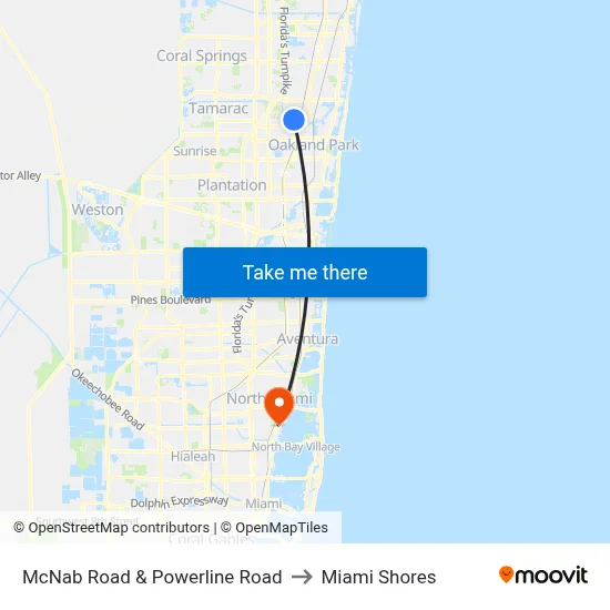 McNab Road & Powerline Road to Miami Shores map
