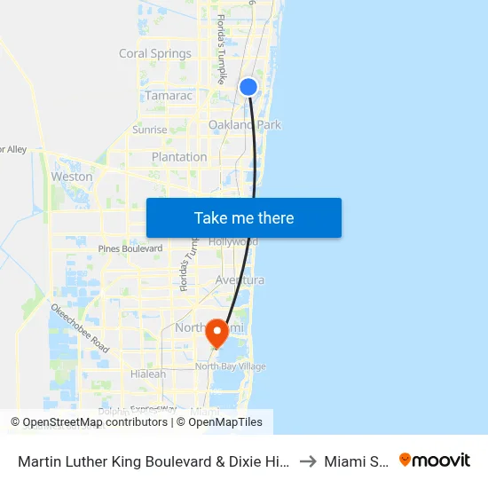 Martin Luther King Boulevard & Dixie Highway Pompano to Miami Shores map