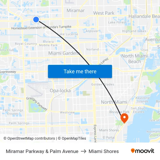 Miramar Parkway & Palm Avenue to Miami Shores map