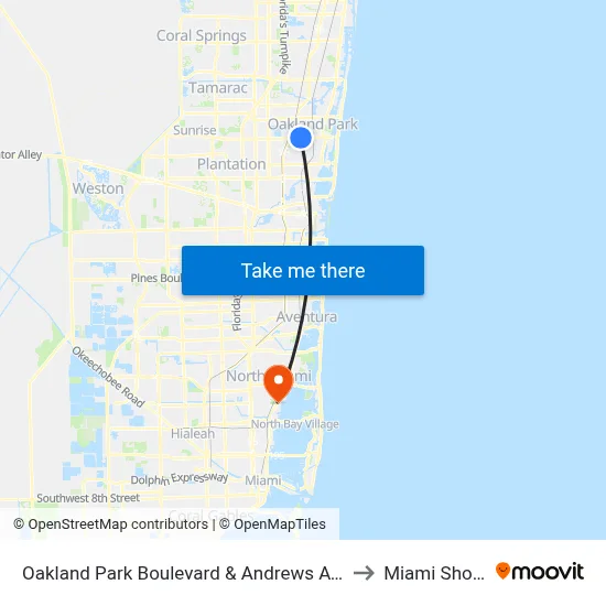 Oakland Park Boulevard & Andrews Avenue to Miami Shores map