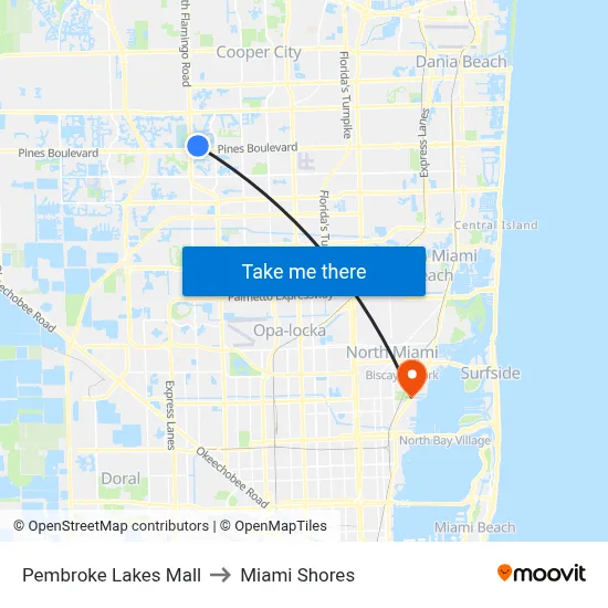 Pembroke Lakes Mall to Miami Shores map