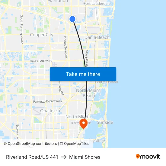 Riverland Road/US 441 to Miami Shores map