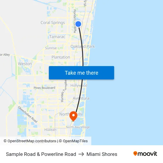 Sample Road & Powerline Road to Miami Shores map