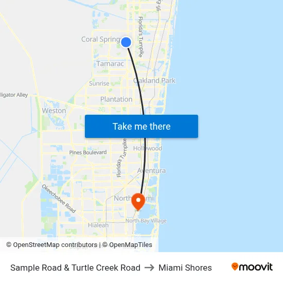Sample Road & Turtle Creek Road to Miami Shores map