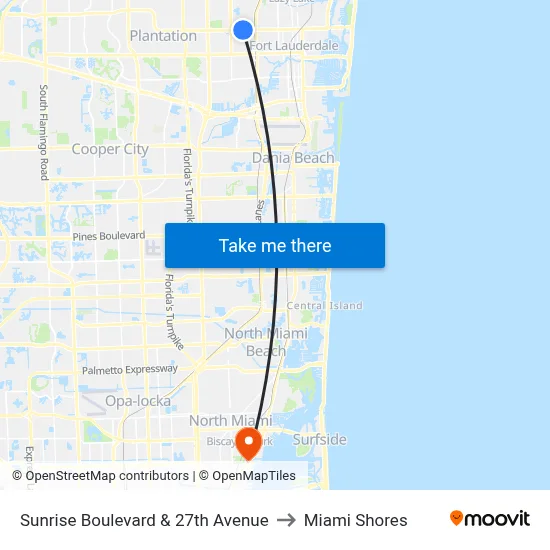 Sunrise Boulevard & 27th Avenue to Miami Shores map