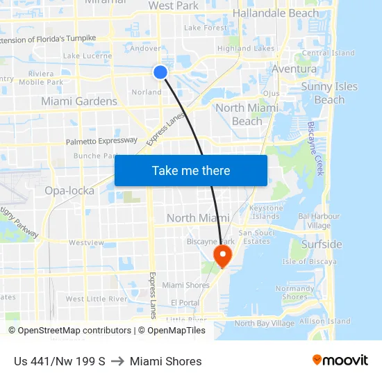 Us 441/Nw 199 S to Miami Shores map