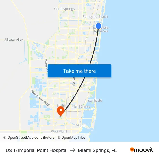 US 1/Imperial Point Hospital to Miami Springs, FL map