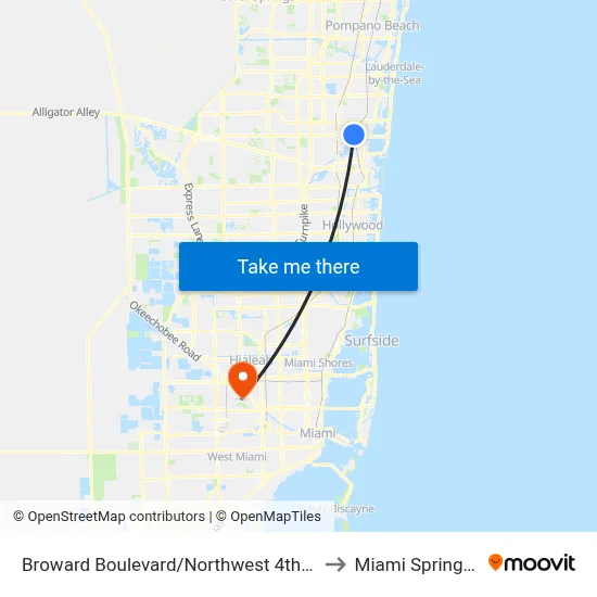 Broward Boulevard/Northwest 4th Avenue to Miami Springs, FL map