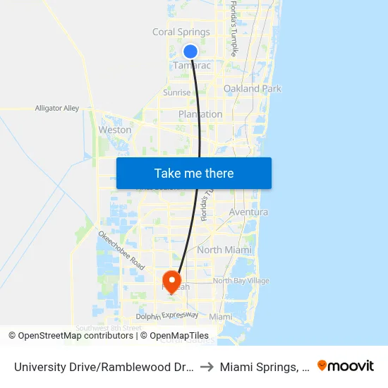 University Drive/Ramblewood Drive to Miami Springs, FL map