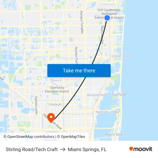 Stirling Road/Tech Craft to Miami Springs, FL map