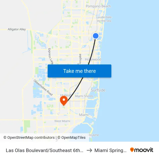 Las Olas Boulevard/Southeast 6th Avenue to Miami Springs, FL map