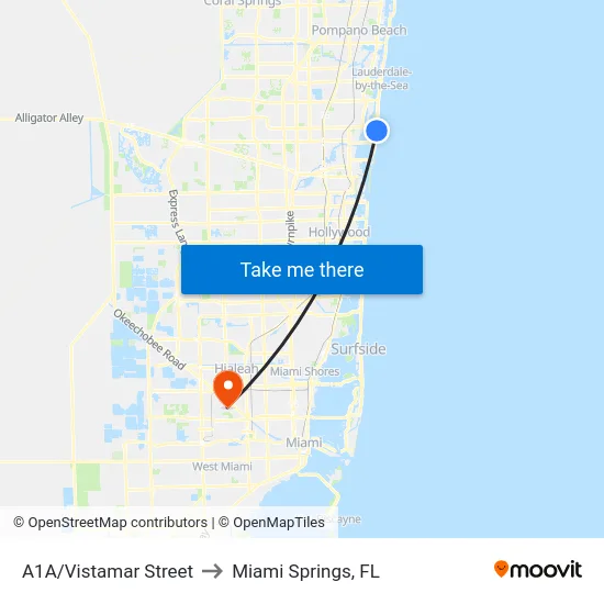 A1A/Vistamar Street to Miami Springs, FL map