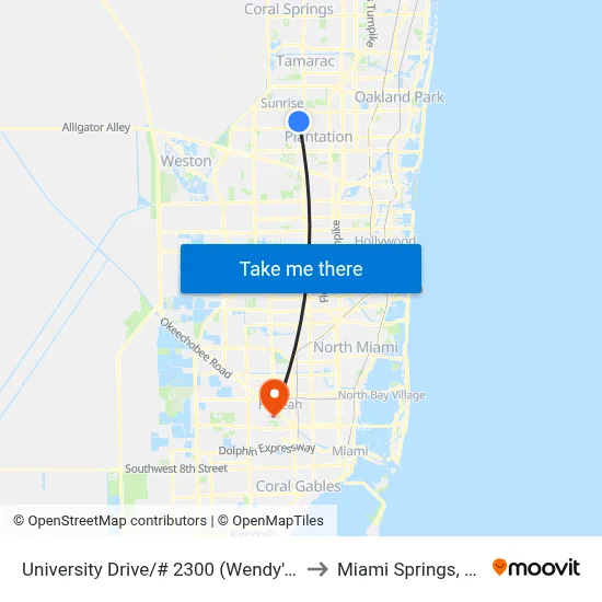 University Drive/# 2300 (Wendy's) to Miami Springs, FL map