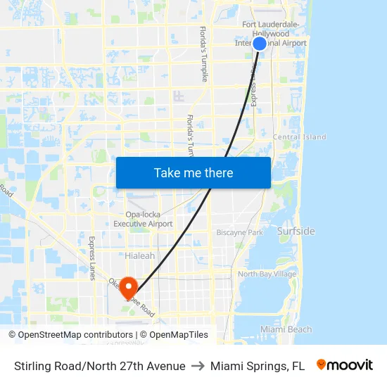 Stirling Road/North 27th Avenue to Miami Springs, FL map