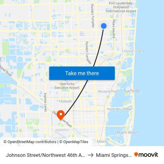 Johnson Street/Northwest 46th Avenue to Miami Springs, FL map