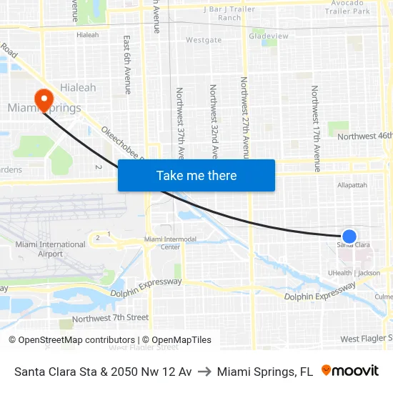 Santa Clara Sta & 2050 Nw 12 Av to Miami Springs, FL map