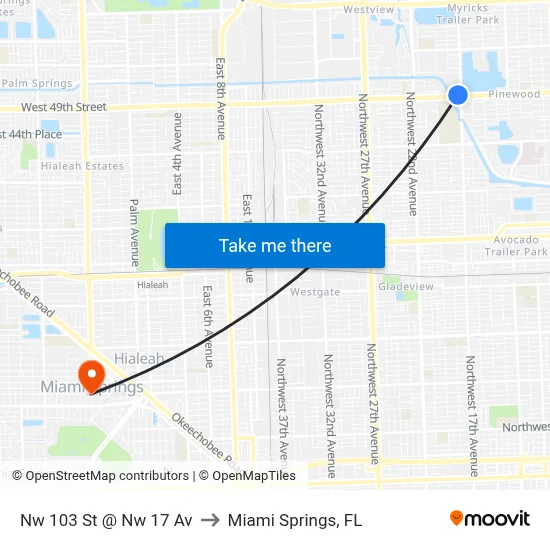 Nw 103 St @ Nw 17 Av to Miami Springs, FL map