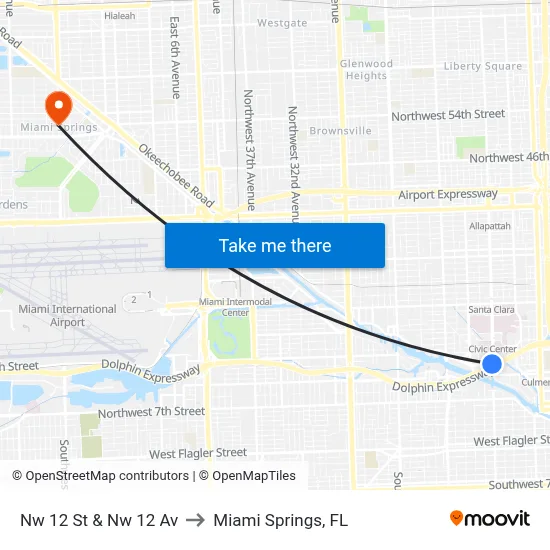 Nw 12 St & Nw 12 Av to Miami Springs, FL map