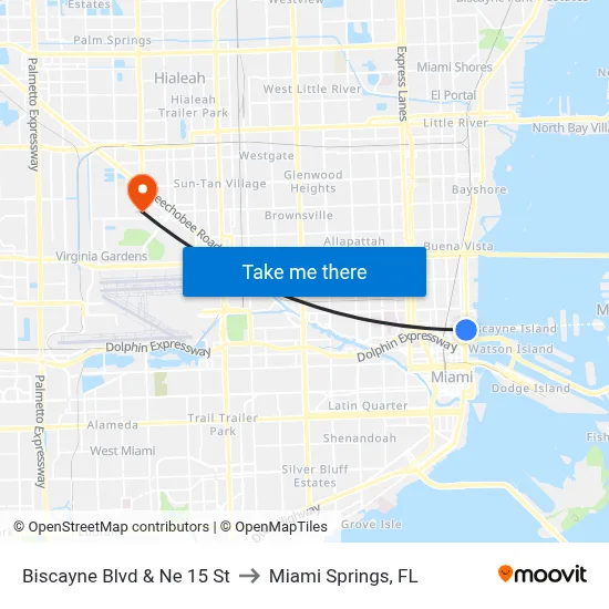 Biscayne Blvd & Ne 15 St to Miami Springs, FL map