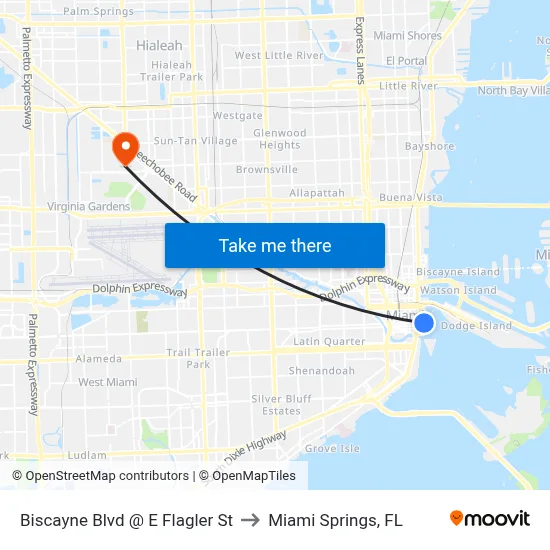 Biscayne Blvd @ E Flagler St to Miami Springs, FL map