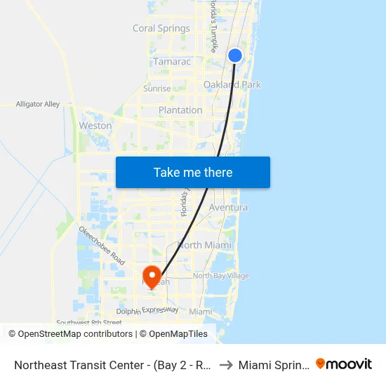Northeast Transit Center - (Bay 2 - Route 42 West) to Miami Springs, FL map