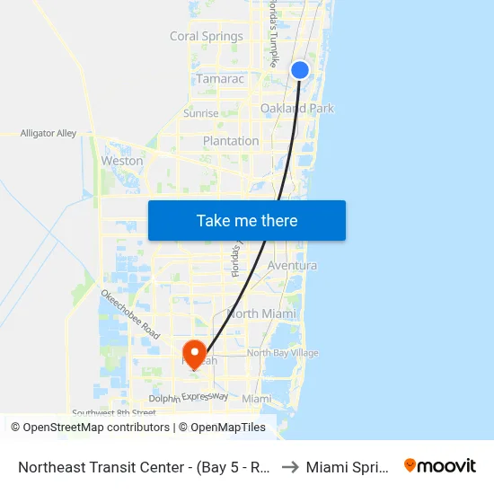 Northeast Transit Center - (Bay 5 - Route 50 North) to Miami Springs, FL map
