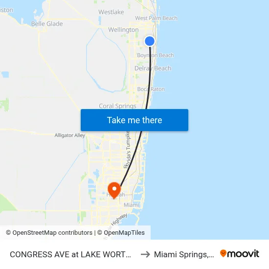CONGRESS AVE at  LAKE WORTH RD to Miami Springs, FL map