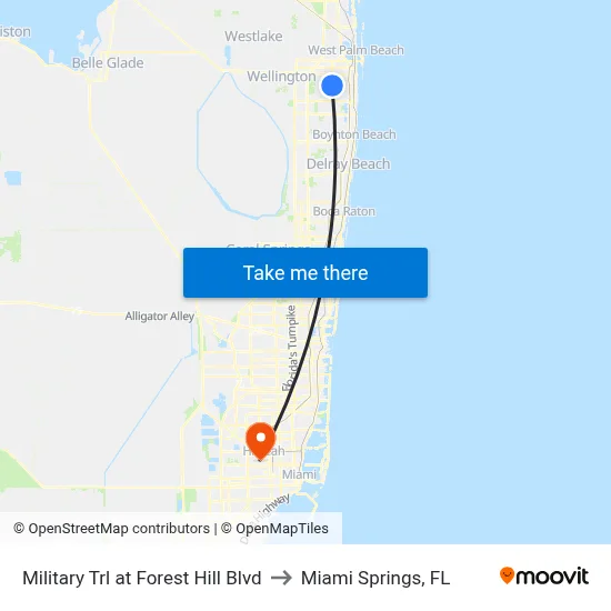 Military Trl at Forest Hill Blvd to Miami Springs, FL map